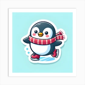 Penguin Ice Skating Art Print