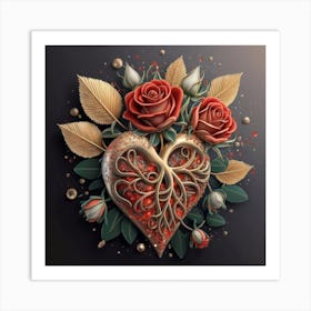 Heart and beautiful red rose 14 Art Print