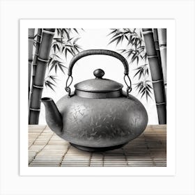 Firefly An Minimalistic Modern Rustic Beautiful Japanese Cast Iron Teapot, Illustration, Bamboo Gard Art Print