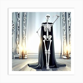 Skeleton In Black Cape Art Print