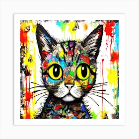 Inquisitive Kitty - Splatter Cat Art Print