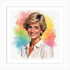 Princess Diana S Serene Smile With Soft Watercolor Rainbow Hues Behind 1 Art Print