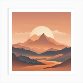 Misty mountains background in orange tone 28 Art Print