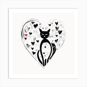 Minimalist Black Cat Heart Art Print