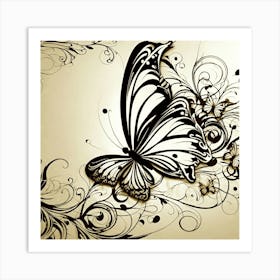 Butterfly And Floral Design 2 Art Print