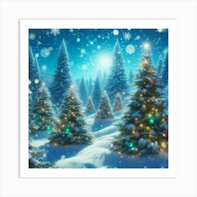 Christmas Trees In The Snow Art Print