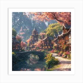 Cherry Blossom Village Art Print