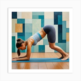 High Plank Pose Cubism Style Art Print