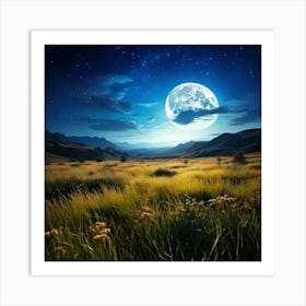 Firefly Serene Meadow Under A Mystical Moonlit Sky 35620 (2) Art Print