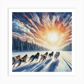 Huskies to the Horizon Art Print