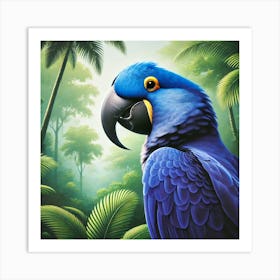 Blue Parrot In The Jungle Art Print