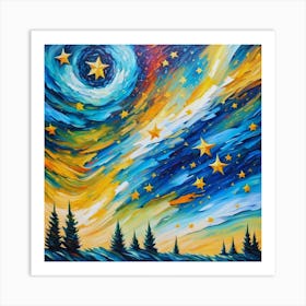 Colorful Starry Night Art Print