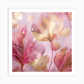 Abstract Pink Flowers On A Pink Background Art Print
