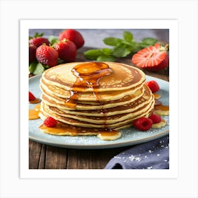 Pancakes With Syrup And Strawberries Art Print