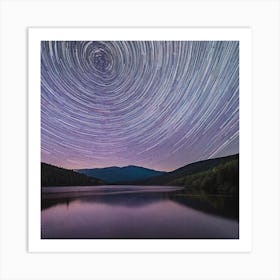 Star Trails Over Lake Art Print