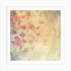 Grunge Background With Flowers 3 Art Print