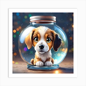 Puppy In A Glass Jar Art Print