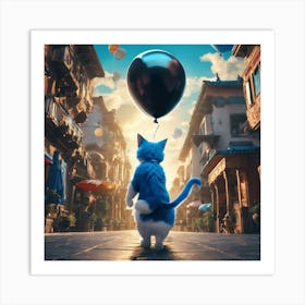 Cat With Balloons Art Print