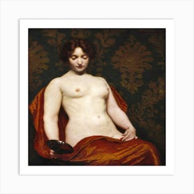 Nude Woman Holding A Mirror Art Print