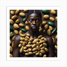 Woman Covered In Coffee Beans Art Print