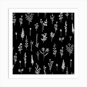 Black Wildflowers Art Print