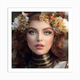 Girl With A Flower Crown Art Print