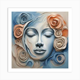 Portrait Of A Woman With Roses Art Print