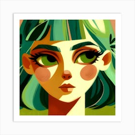 Girl With Green Hair Art Print