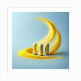 Yellow Pills On A Blue Background Art Print