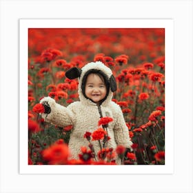 Baby In A Field Of Red Flowers Art Print