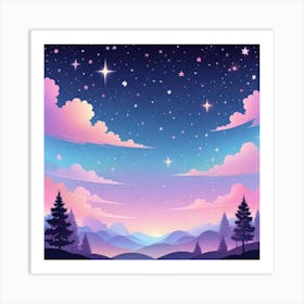 Sky With Twinkling Stars In Pastel Colors Square Composition 164 Art Print