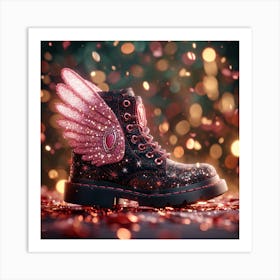 Pink Boots With Wings Art Print