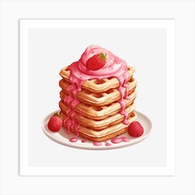Waffles With Ice Cream And Strawberries Art Print