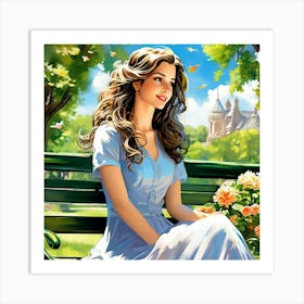 Girl Sitting On Park Bench Art Print