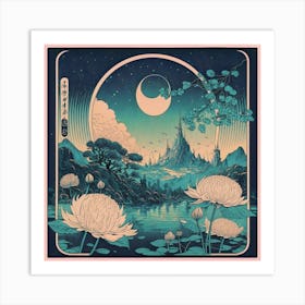 Moon And Flowers Art Print