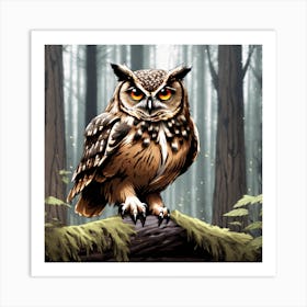 Owl In The Forest 16 Art Print