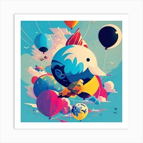 Colorful Birds And Balloons Art Print