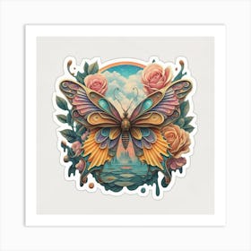 Butterfly And Roses Art Print