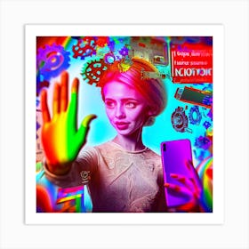 Psychedelic Girl Future Of Mobile Applications Development In Colorful Dreaming Life Art Print