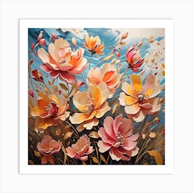 Beautiful Watercolor Flowers In The Sky Art Print