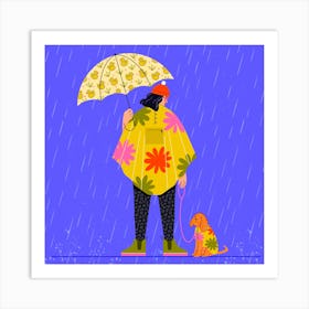 Rainy dog walk Art Print