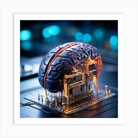 A Three Dimensional Cybernetic Human Brain With Electric Lines Running Through Functioning As A Ne (6) Art Print