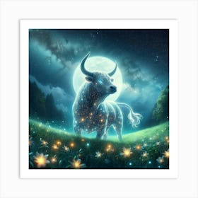 Bull In The Moonlight 16 Art Print