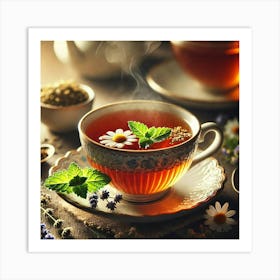 A Close Up Of A Delicate Cup Of Aromatic Tea, With Art Print