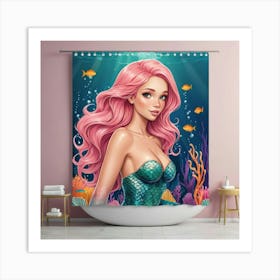 Default Amber Pink Haired Mermaid Bathroom Art Print 0 Art Print