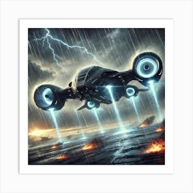 A Dramatic Scene Showing The Skyguard Hovercraft O Art Print