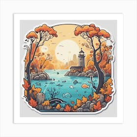 Autumn Landscape With Lighthouse Art Print