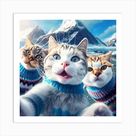 Three Cats Taking A Selfie Art Print