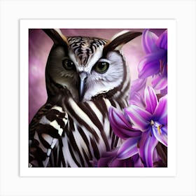 Owl With Purple Flowers 9 Art Print