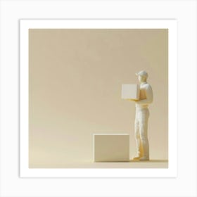 Delivery Man Holding Box Art Print